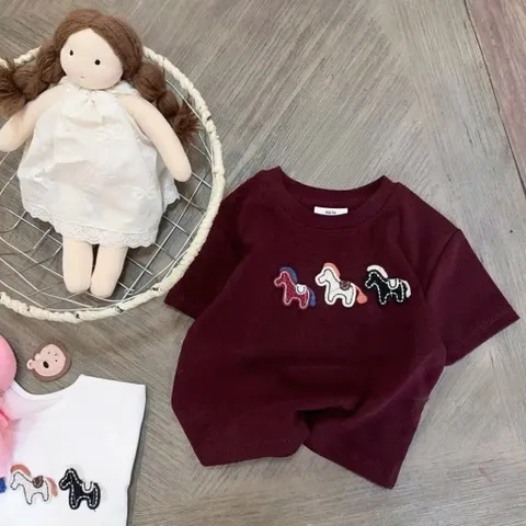Áo phông mẹ và bé, áo cotton thêu đâp 3 chú ngựa size 9-65kg