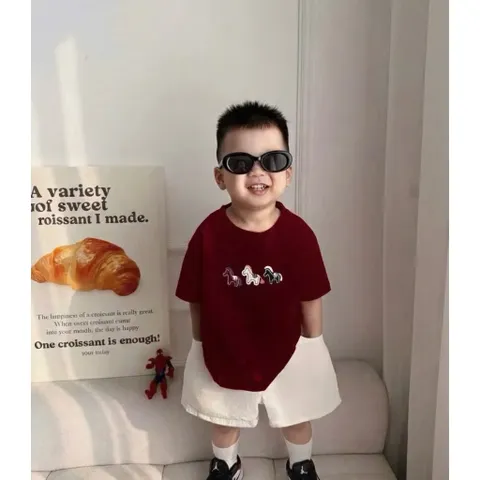 Áo phông mẹ và bé, áo cotton thêu đâp 3 chú ngựa size 9-65kg