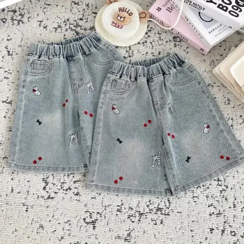 Quần đùi bé gái, quần short jean thêu hình sắc nét cho bé 18-50kg