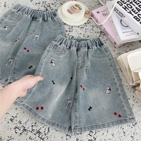 Quần đùi bé gái, quần short jean thêu hình sắc nét cho bé 18-50kg