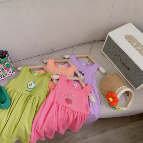 Váy bé gái, váy cotton sát nách họa tiết dễ thương cho bé 10-35kg