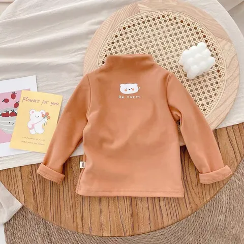 Áo giữ nhiệt cho bé, áo zip lông cổ 3 phân in hình siêu cute cho bé trai và bé gái