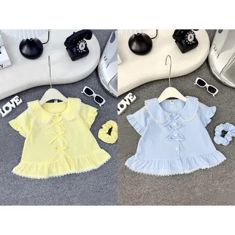 Áo sơ mi bé gái, áo sơ mi bánh bèo chất thô Hàn mềm mát cho bé 10-30kg