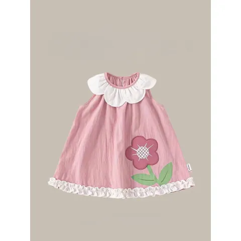 Váy cho bé gái, váy suông sát nách cổ cánh hoa chất thô hàn mềm mát cho bé 10-30kg