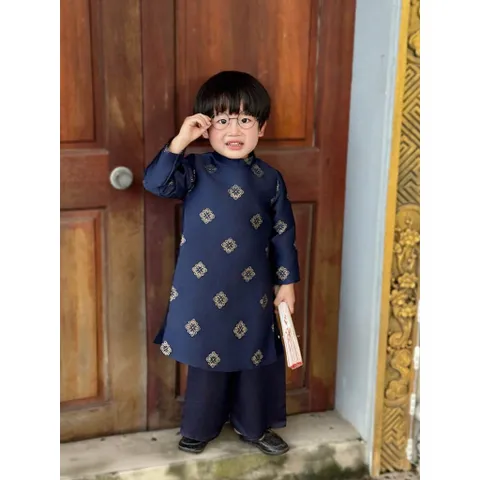 Áo dài cách tân bé trai, set áo dài gấm Tafta Ngọc Phượng lịch lãm cho bé 8-25kg