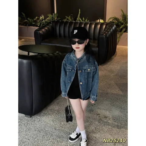 Áo khoác cho bé gái, áo khoác jean cổ trụ mềm mại cho bé 10-35kg