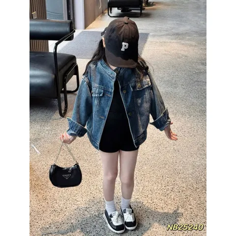 Áo khoác cho bé gái, áo khoác jean cổ trụ mềm mại cho bé 10-35kg