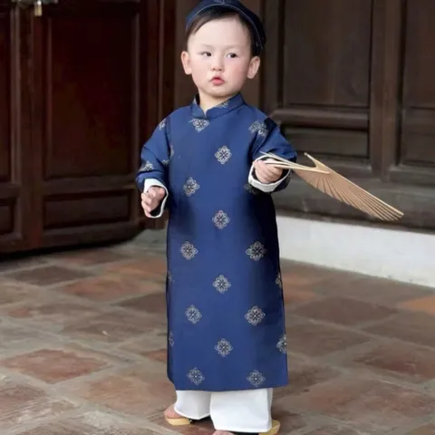 Áo dài cách tân bé trai, set áo dài gấm Tafta Ngọc Phượng lịch lãm cho bé 8-25kg