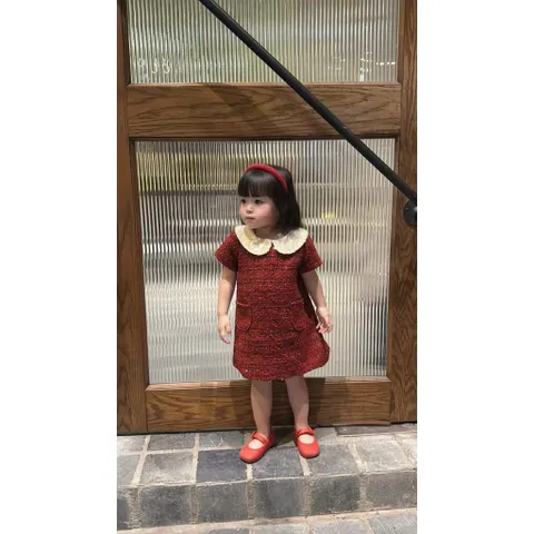 Váy cho bé gái, Váy dạ tweed cổ sen phối ngọc cho bé gái size 10–30kg