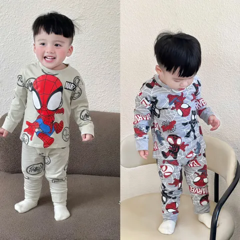 Quần áo thu đông bé trai, set bộ quần áo dài tay chất cotton nhện chibi cho bé 9-24kg