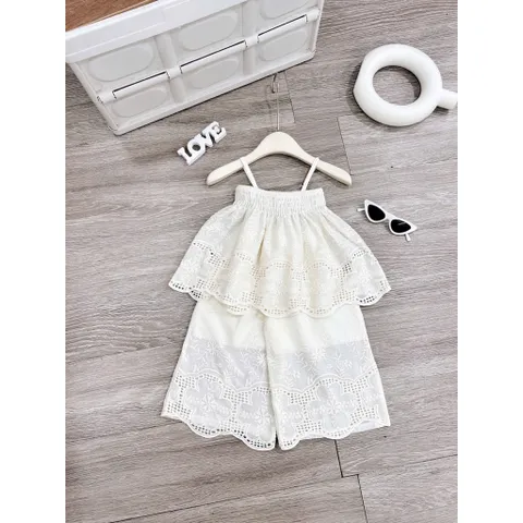 Quần áo bé gái, set bộ áo 2 dây ren kèm quần suông mềm mai cho bé 10-30kg