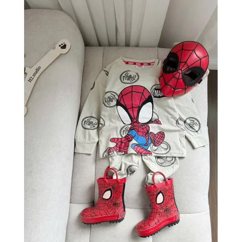 Quần áo thu đông bé trai, set bộ quần áo dài tay chất cotton nhện chibi cho bé 9-24kg