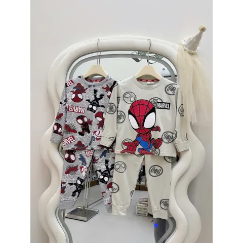 Quần áo thu đông bé trai, set bộ quần áo dài tay chất cotton nhện chibi cho bé 9-24kg