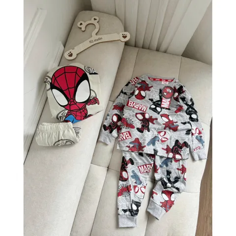 Quần áo thu đông bé trai, set bộ quần áo dài tay chất cotton nhện chibi cho bé 9-24kg