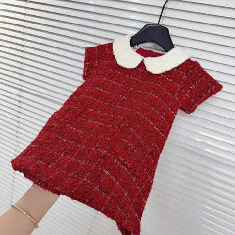Váy cho bé gái, Váy dạ tweed cổ sen phối ngọc cho bé gái size 10–30kg