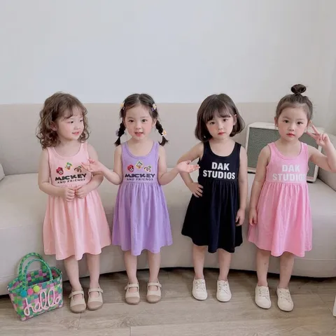 Váy cho bé gái, váy cotton ba lỗ mát mẻ họa tiết DAK STUDIO cho bé