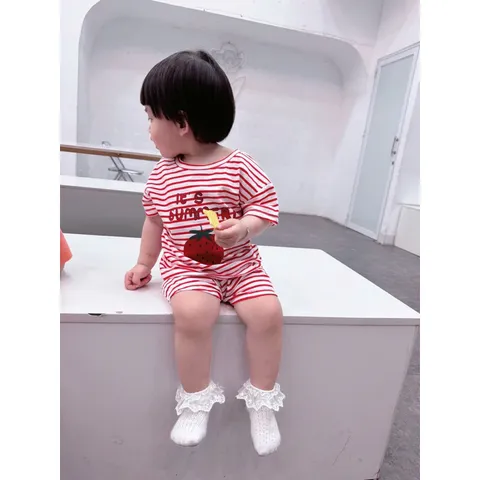 Quần áo bé gái, set bộ cộc tay chất cotton xước họa tiết IT’S SUMMER cho bé 8-27kg