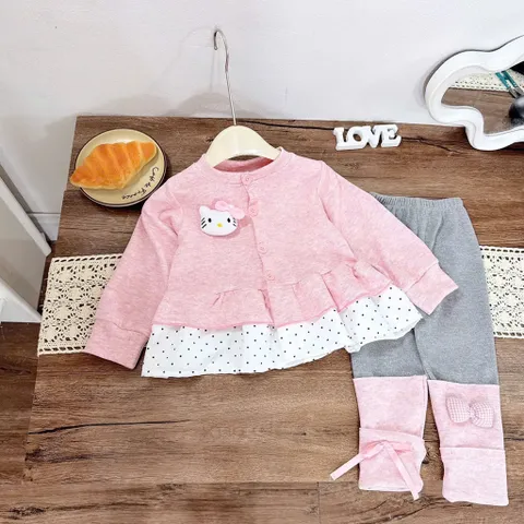Quần áo thu đông bé gái, set áo len thỏ dáng Babydoll kèm quần legging cho bé gái (10–20kg)