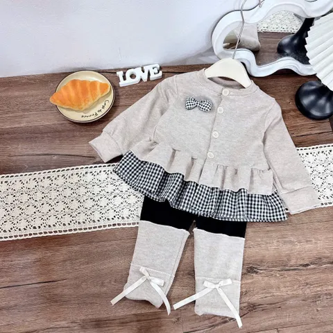 Quần áo thu đông bé gái, set áo len thỏ dáng Babydoll kèm quần legging cho bé gái (10–20kg)