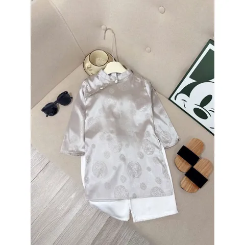 Áo dài cách tân bé trai, set áo dài gấm lụa cao cấp 4 màu cho bé 10-30kg