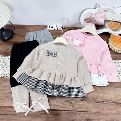 Quần áo thu đông bé gái, set áo len thỏ dáng Babydoll kèm quần legging cho bé gái (10–20kg)
