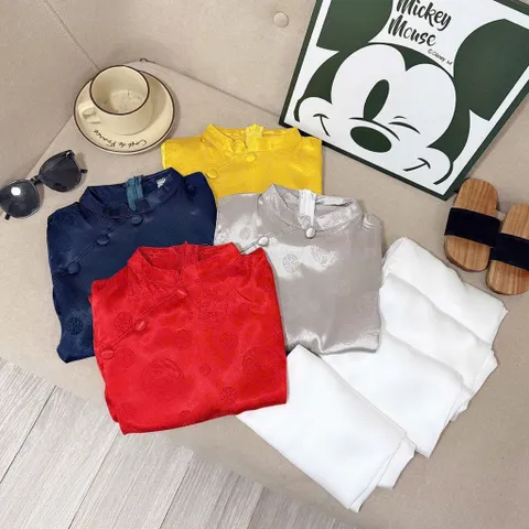Áo dài cách tân bé trai, set áo dài gấm lụa cao cấp 4 màu cho bé 10-30kg