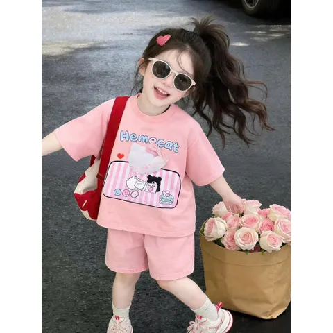 Quần áo bé gái, set bộ cộc tay chất cotton mèo Hello Kitty Hẻmcat siêu dễ thương cho bé 10-30kg