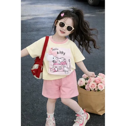 Quần áo bé gái, set bộ cộc tay chất cotton mèo Hello Kitty Hẻmcat siêu dễ thương cho bé 10-30kg