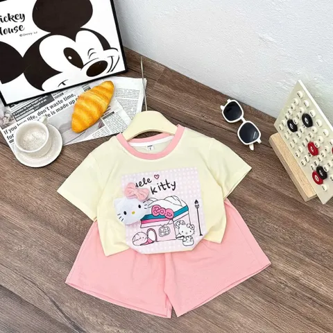 Quần áo bé gái, set bộ cộc tay chất cotton mèo Hello Kitty Hẻmcat siêu dễ thương cho bé 10-30kg
