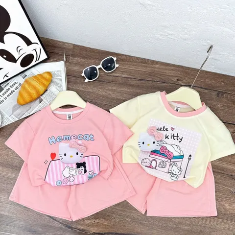Quần áo bé gái, set bộ cộc tay chất cotton mèo Hello Kitty Hẻmcat siêu dễ thương cho bé 10-30kg