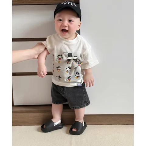 Set bộ bé trai Mickey cotton loại 1 kèm quần Short Jean mềm mại, đồ bộ trẻ em mùa hè cho bé 9-24kg