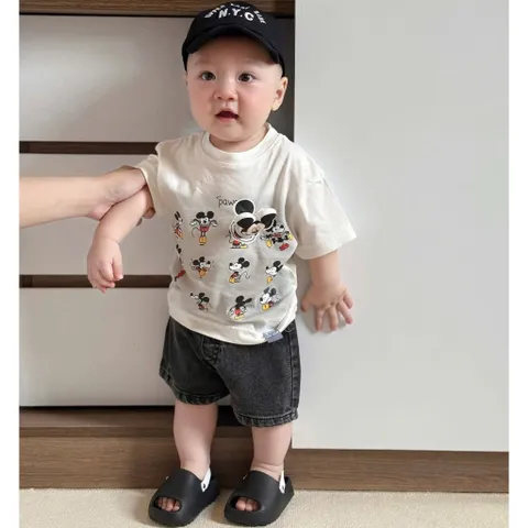 Set bộ bé trai Mickey cotton loại 1 kèm quần Short Jean mềm mại, đồ bộ trẻ em mùa hè cho bé 9-24kg