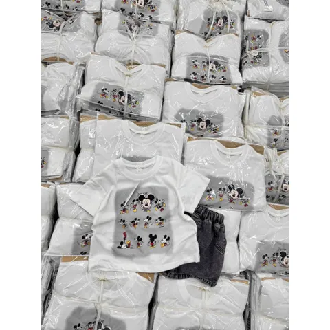Set bộ bé trai Mickey cotton loại 1 kèm quần Short Jean mềm mại, đồ bộ trẻ em mùa hè cho bé 9-24kg