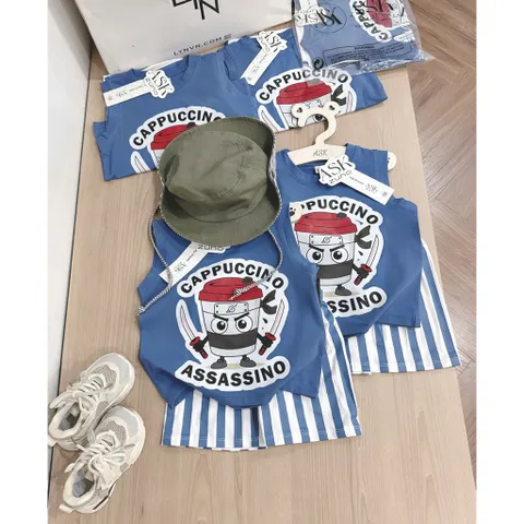 Quần áo bé trai, set bộ sát nách cotton Capuchino cho bé 9-27kg