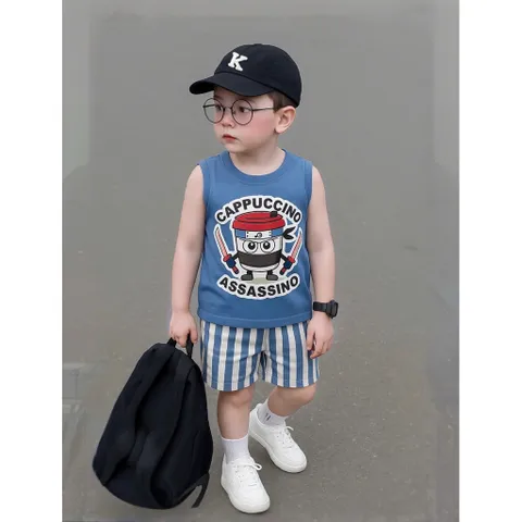 Quần áo bé trai, set bộ sát nách cotton Capuchino cho bé 9-27kg