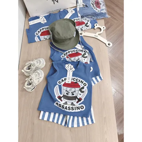 Quần áo bé trai, set bộ sát nách cotton Capuchino cho bé 9-27kg