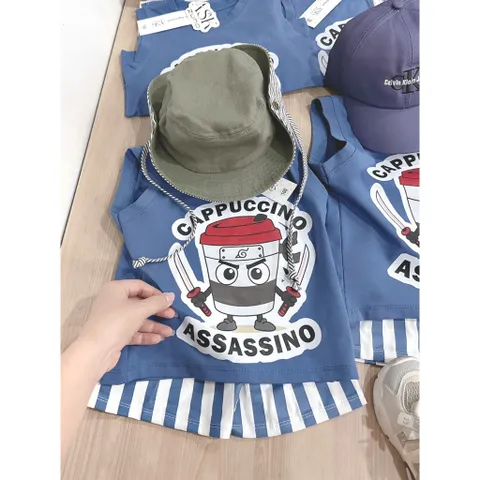 Quần áo bé trai, set bộ sát nách cotton Capuchino cho bé 9-27kg