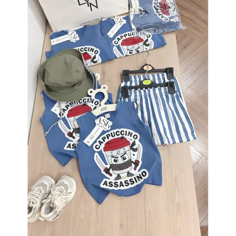 Quần áo bé trai, set bộ sát nách cotton Capuchino cho bé 9-27kg