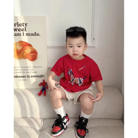 Áo phông gia đình, áo cotton đỏ hoạ tiết ngựa vằn năng động, nổi bật, gắn kết yêu thương size 8-80kg
