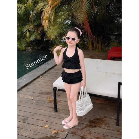 Set bikini bé gái, đồ bơi 2 mảnh cổ yếm kèm quần cho bé 10-30kg