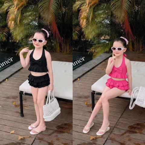 Set bikini bé gái, đồ bơi 2 mảnh cổ yếm kèm quần cho bé 10-30kg
