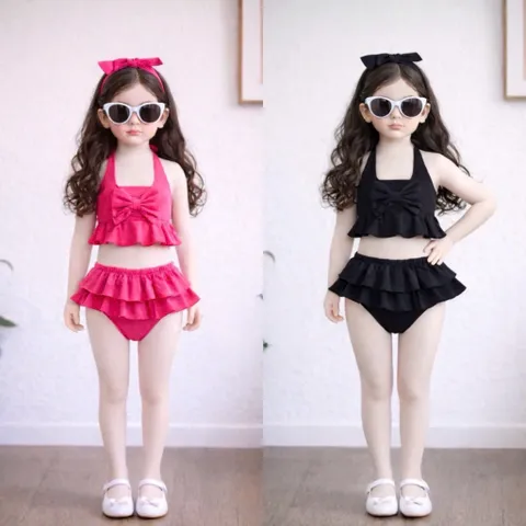 Set bikini bé gái, đồ bơi 2 mảnh cổ yếm kèm quần cho bé 10-30kg