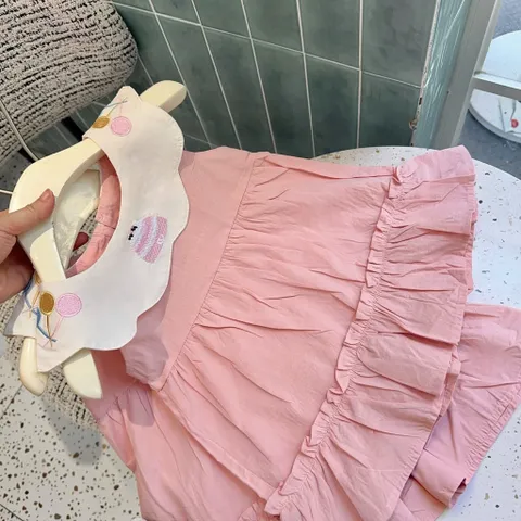 Váy cho bé gái, váy thô đũi hàn hồng pastel mát mẻ cho bé 10-20kg
