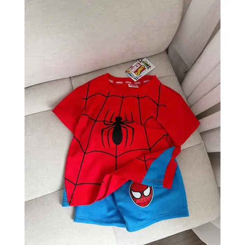 Quần áo bé trai, set bộ áo cotton Spider Man kèm quần short chân cua cho bé 8-25kg