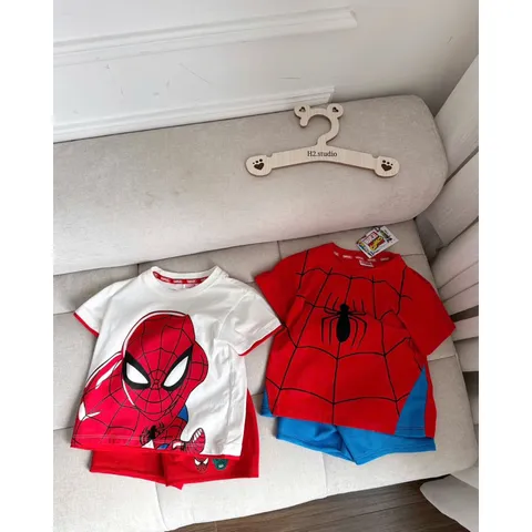 Quần áo bé trai, set bộ áo cotton Spider Man kèm quần short chân cua cho bé 8-25kg