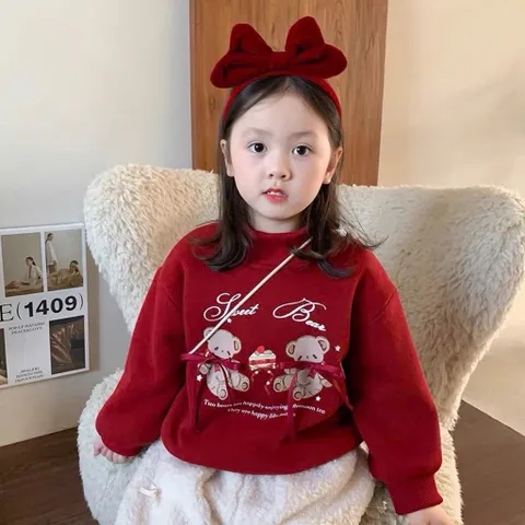 Áo nỉ đỏ Noel cho bé, áo Sweater chất nỉ Hàn cao cấp hoạ tiết tuần lộc và gấu cho bé trai, bé gái size 8-30kg