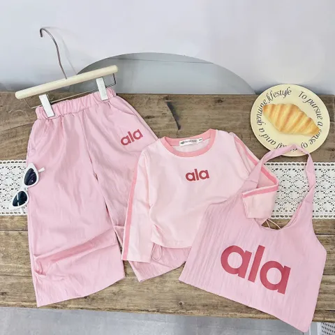 Quần áo bé gái, set 3ct: áo cotton sài tay, quần suông rộng và túi ALA cho bé 10-32kg