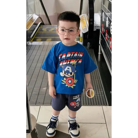 Quần áo bé trai, set bộ quần áo chất cotton họa tiết Đội trưởng Mỹ size cho bé 10-30kg