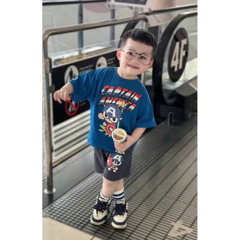 Quần áo bé trai, set bộ quần áo chất cotton họa tiết Đội trưởng Mỹ size cho bé 10-30kg