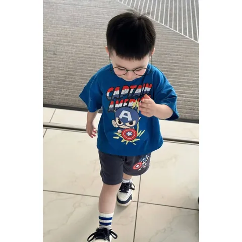 Quần áo bé trai, set bộ quần áo chất cotton họa tiết Đội trưởng Mỹ size cho bé 10-30kg